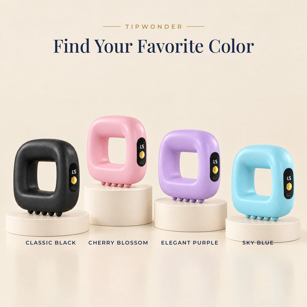 Mini Fascia Ring Massager in four colours: Classic Black, Cherry Blossom Pink, Elegant Purple and Sky Blue