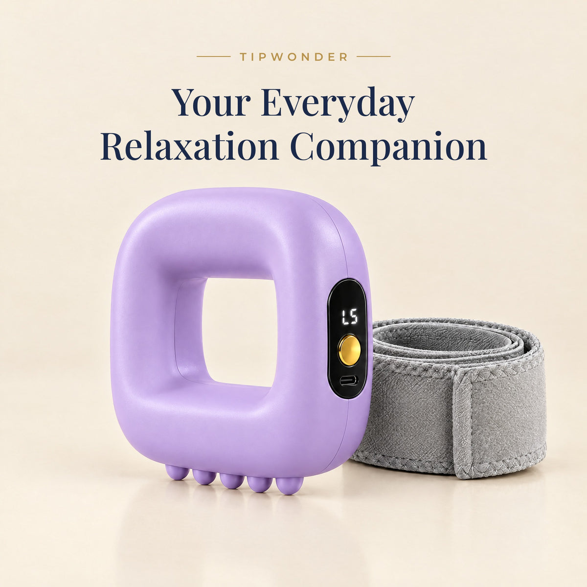 Tipwonder Mini Fascia Ring Massager in Elegant Purple with grey adjustable waist belt