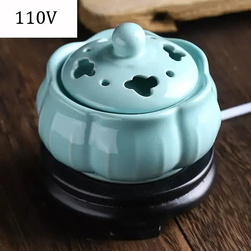 Blue Lotus Electric Incense Burner – Ceramic Aroma Diffuser for Spa & Yoga