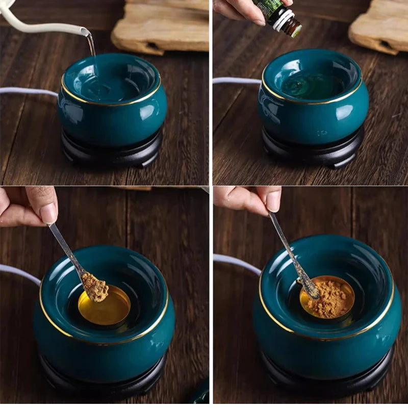 Blue Lotus Electric Incense Burner – Ceramic Aroma Diffuser for Spa & Yoga