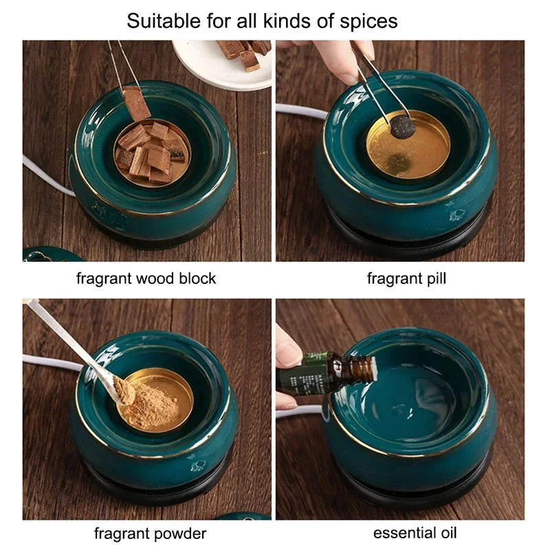 Blue Lotus Electric Incense Burner – Ceramic Aroma Diffuser for Spa & Yoga