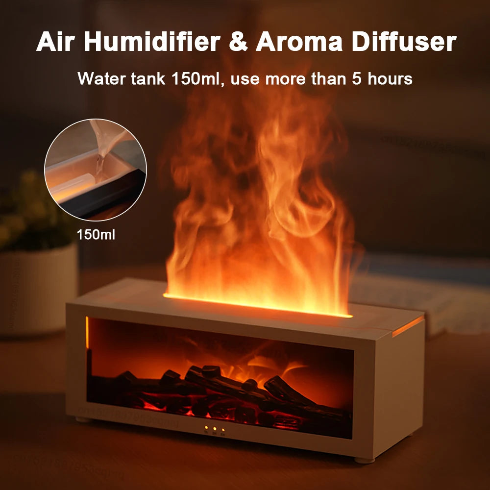 Flame Essential Oil Diffuser – Aromatherapy Humidifier with Night Light
