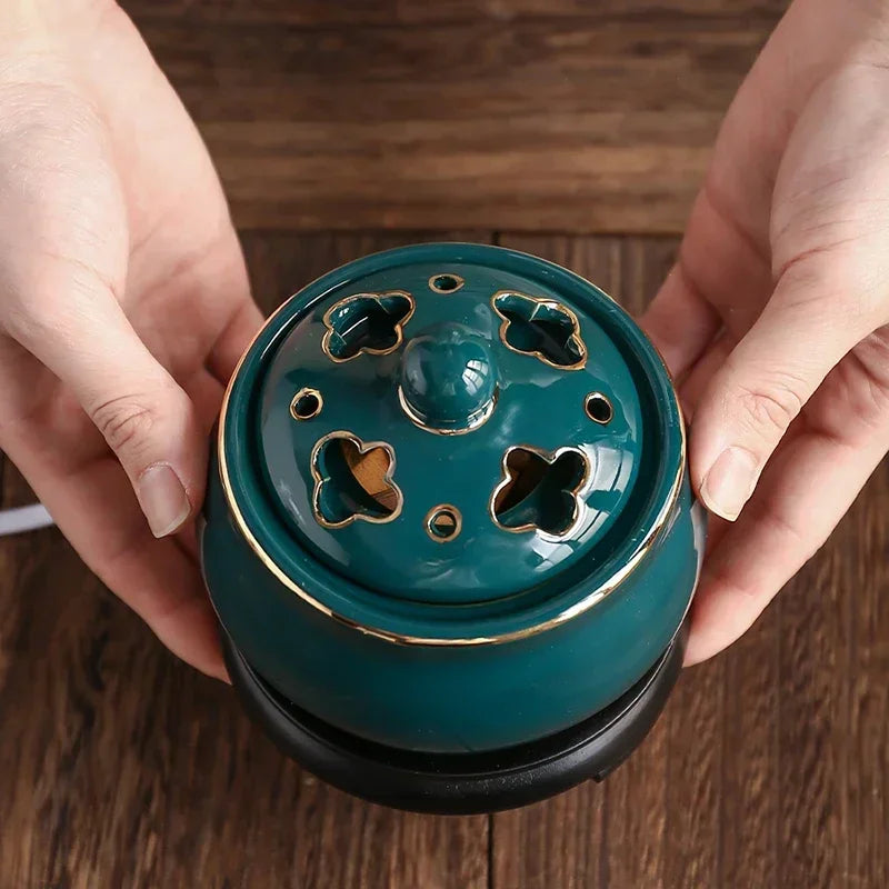 Blue Lotus Electric Incense Burner – Ceramic Aroma Diffuser for Spa & Yoga