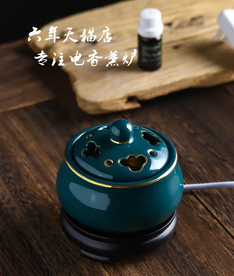 Blue Lotus Electric Incense Burner – Ceramic Aroma Diffuser for Spa & Yoga
