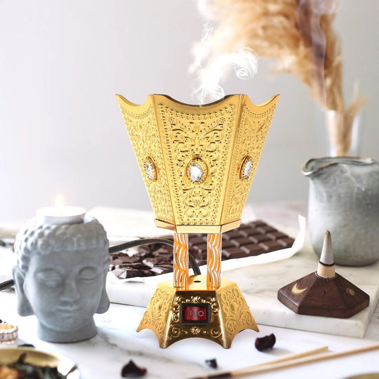 Retro Electric Incense Burner – LED Bakhoor Censer with Timer