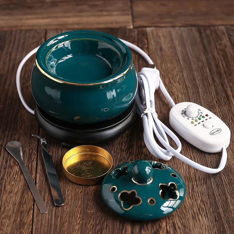 Blue Lotus Electric Incense Burner – Ceramic Aroma Diffuser for Spa & Yoga