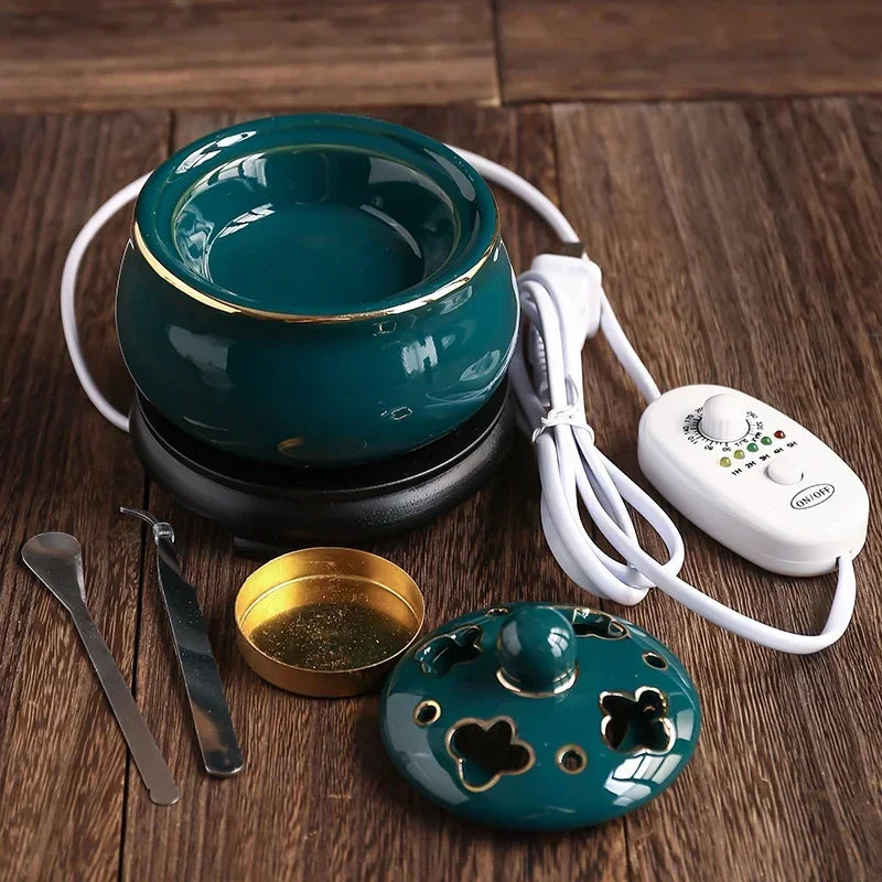 Blue Lotus Electric Incense Burner – Ceramic Aroma Diffuser for Spa & Yoga