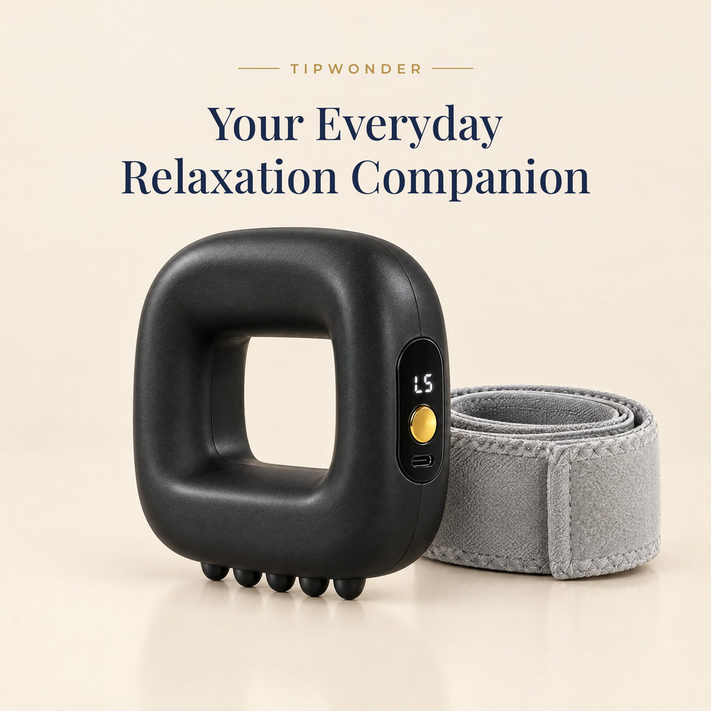 Tipwonder Mini Fascia Ring Massager in Classic Black with grey adjustable waist belt