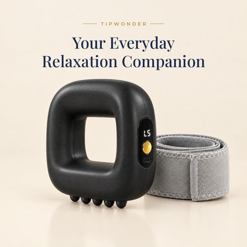 Tipwonder Mini Fascia Ring Massager in Classic Black with grey adjustable waist belt