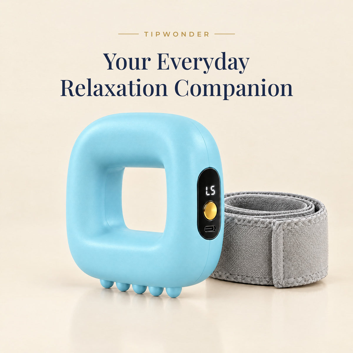 Tipwonder Mini Fascia Ring Massager in Sky Blue with grey adjustable waist belt